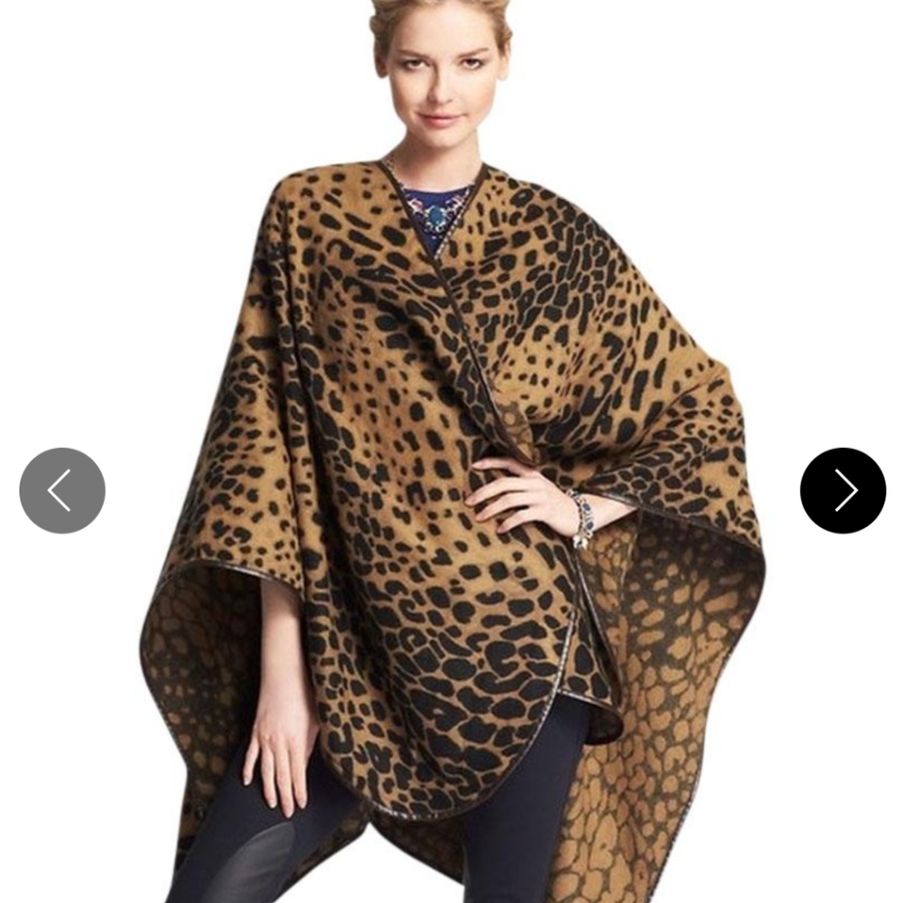 Camel/Black Spotted Leopard Print Wrap Poncho/Cape